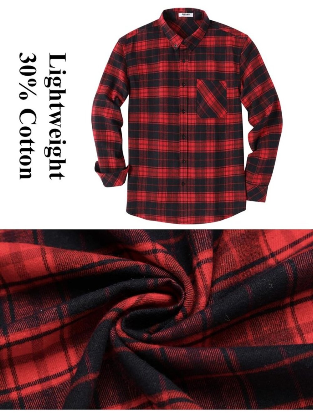 Men's Red Black Polyester Blend Long Sleeve Casual Flannel Button Down Shirt - Picture 5 of 5